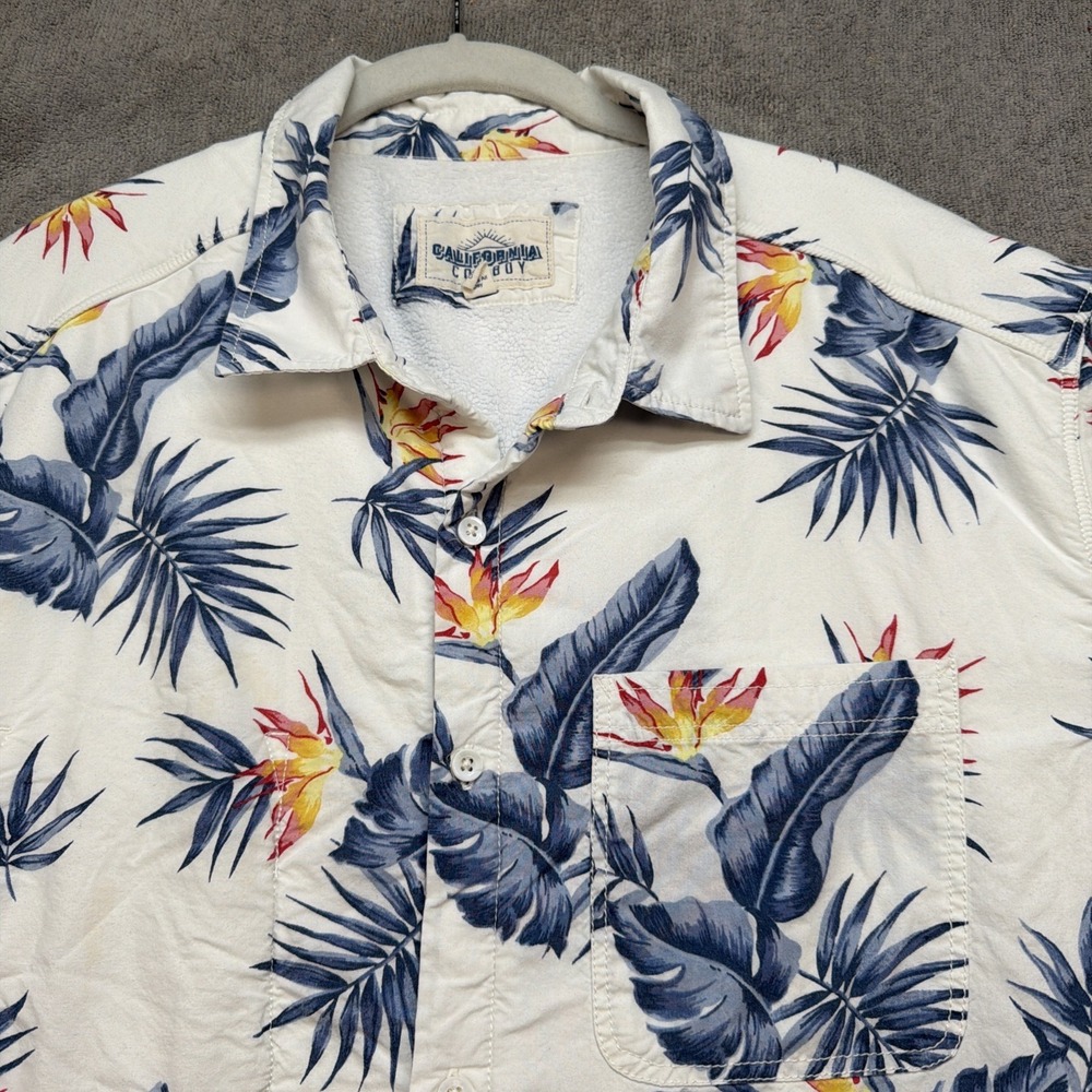 California Cowboy Hawaiian Shirt Short Sleeve‎ Fleece Lined Button Up XXL